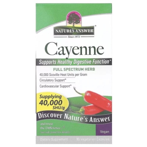 Трави Nature's Answer Кайєнський перець, Cayenne, 90 вегетаріанських капсул (NTA-16150)