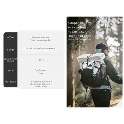 Рюкзак туристичний Naturehike CNK2300016 Helium 30+5 л білий (6976507663311)