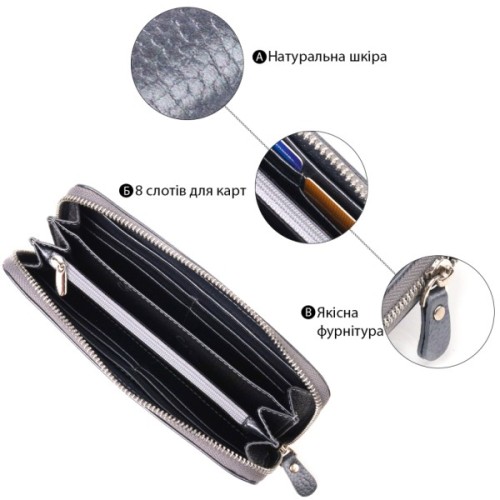 Гаманець Canpellini З натуральної шкіри флотар Сірий (21622)