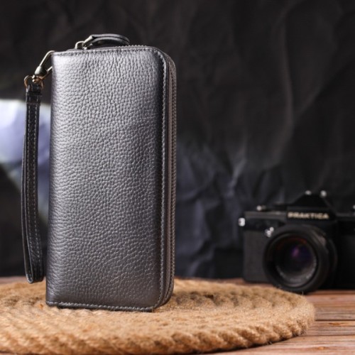 Гаманець Canpellini З натуральної шкіри флотар Сірий (21622)