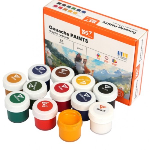 Гуашеві фарби Yes Orange Line 12 кольорів по 20 мл (230432)