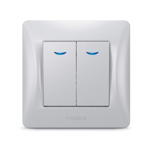 Вимикач Videx BINERA 2кл з підсвічуванням срібний (VF-BNSW2L-SS)
