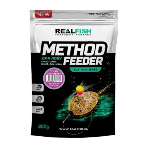 Прикормка Real Fish Method Feeder Кальмар-Журавлина 0.8kg (809.00.12)