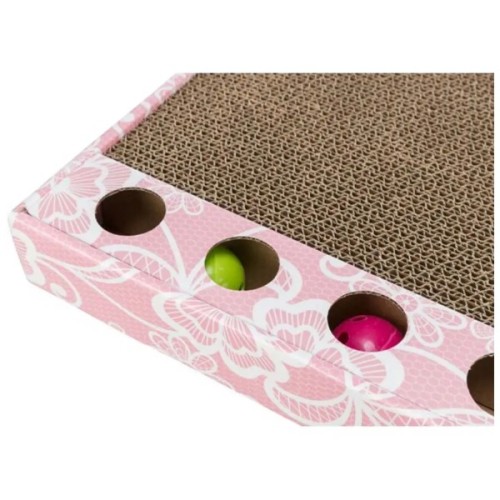 Дряпка (кігтеточка) для котів Trixie картонна з м'ячиками та м'ятою 48×5×25 см (рожева) (4011905480053)