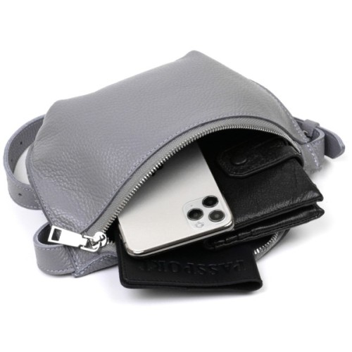 Сумка Shvigel Бананка з натуральної шкіри Сіра (16379)