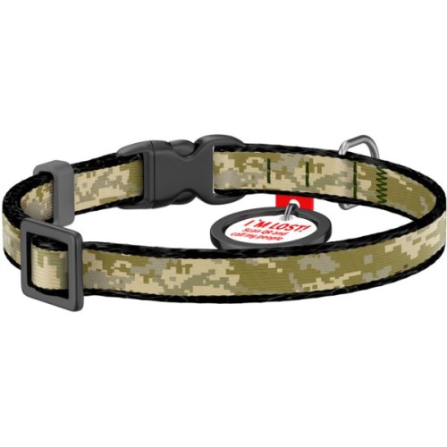 Нашийник для тварин WAUDOG Nylon c QR-паспортом "Мілітарі" для котів та дрібних порід собак XS (278-4026)