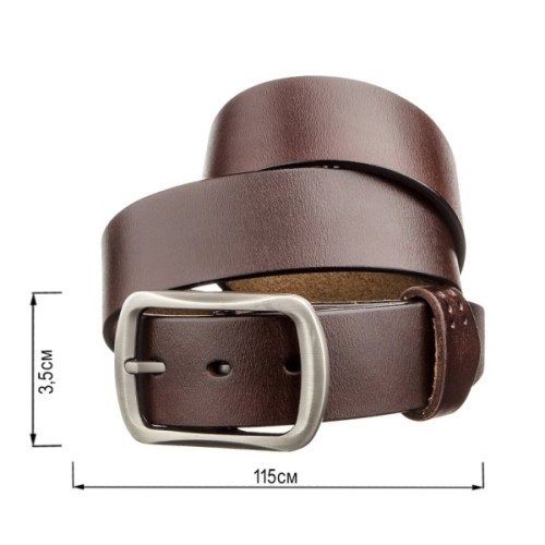 Ремінь Vintage Шкіряний з закругленою класичною пряжкою Коричневий (20230)