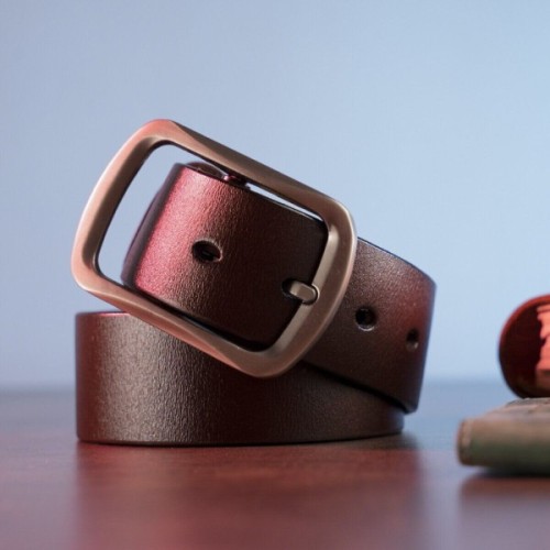 Ремінь Vintage Шкіряний з закругленою класичною пряжкою Коричневий (20230)