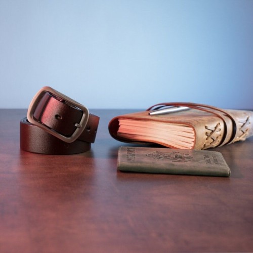 Ремінь Vintage Шкіряний з закругленою класичною пряжкою Коричневий (20230)