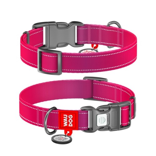 Нашийник для тварин WAUDOG Nylon Mono з QR паспортом, пластиковий фастекс XL рожевий (52167)