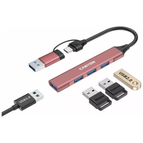 Концентратор Canyon hub DS-02 4in1 USB-A/C Pink (CNS-TDS02P)