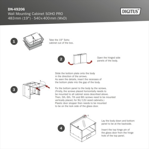 Шафа настінна Digitus 12U SOHO Pro 19" 540*400*595мм(Ш*Г*В), grey (DN-49206)
