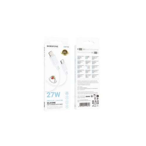 Дата кабель USB-C to Lightning 1.0m PD silicone BX115 Lotto white BOROFONE (6941991119613)