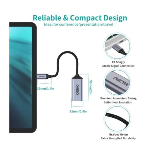 Перехідник USB-C M to DisplayPort F 0.2m 4K60Hz gray Choetech (HUB-H11-GY-V2)