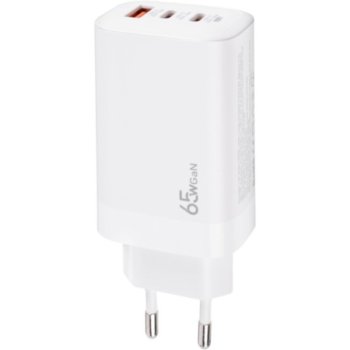 Зарядний пристрій XoKo 2xUSB-C PD65W + 1xUSB QC3.0 GaN white (XK-QC-630)