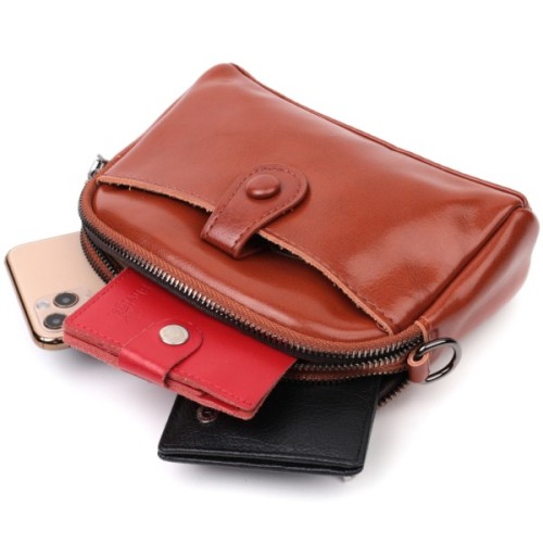 Сумка Vintage Глянцева Жіноча на кожен день з натуральної шкіри Коричнева (22419)