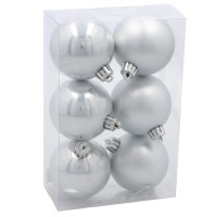 Ялинкова іграшка Chomik пластикові кульки 6 шт, 6 см, сріблясті (5900779893863_2)
