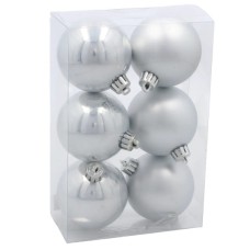 Ялинкова іграшка Chomik пластикові кульки 6 шт, 6 см, сріблясті (5900779893863_2)