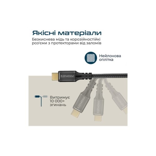 Дата кабель USB-C to USB-C 2.0m Promate (powerbolt240-2m.black)