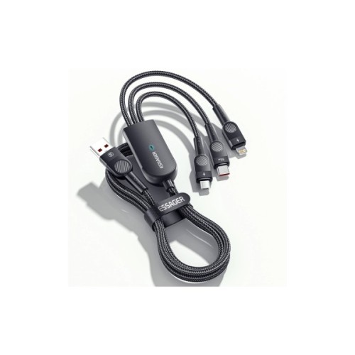 Дата кабель USB 2.0 AM to Lightning + Micro 5P + Type-C 1.2m 66W black Essager (EXCMTL-XJ01)
