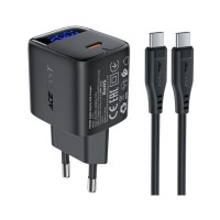 Зарядний пристрій Acefast USB-C 20W GaN + cable USB-C with digital display black (6974316284420)