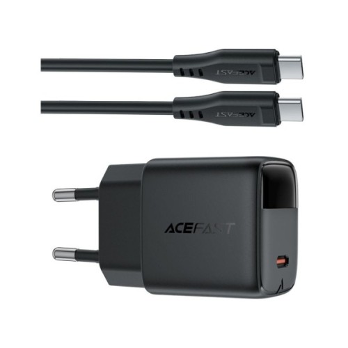 Зарядний пристрій Acefast USB-C 20W GaN + cable USB-C with digital display black (6974316284420)
