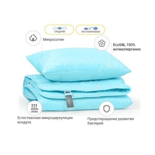 Ковдра MirSon Набір EcoSilk №1658 Eco Light Blue Ковдра 155х215 + подушка (2200002655033)