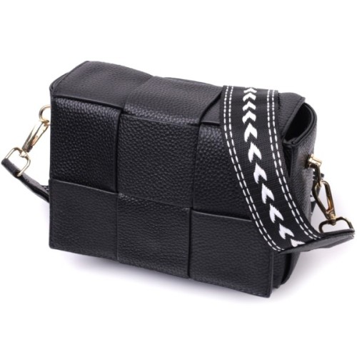 Сумка Vintage Жіноча з плетіннями з натуральної шкіри Чорна (22313)