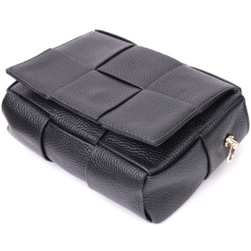 Сумка Vintage Жіноча з плетіннями з натуральної шкіри Чорна (22313)