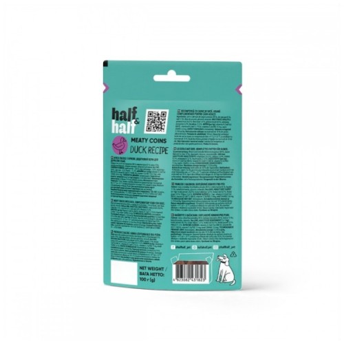 Ласощі для собак Half&Half у формі м'ясних монеток з качкою 100 г (4823082431823)