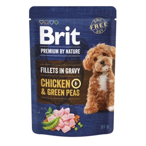 Вологий корм для собак Brit Premium Fillets in Gravy Chicken & Green Peas для малих порід 85 г (8595602572434)