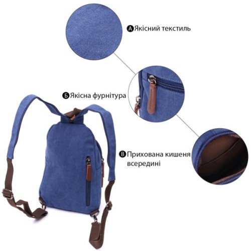 Сумка Vintage Для чоловіків через плече з ущільненою спинкою Синя (22176)