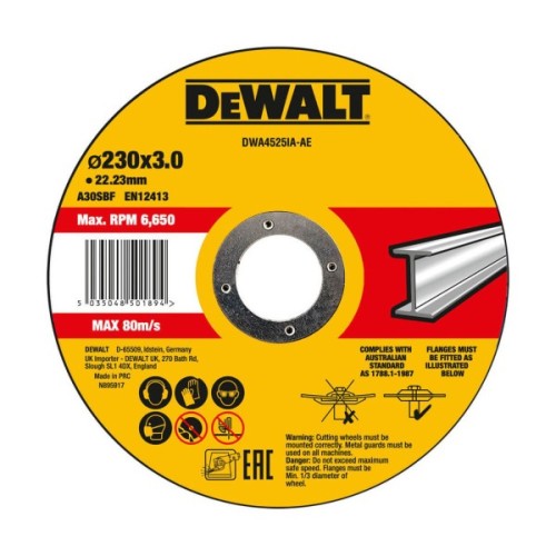 Круг відрізний DeWALT HIGH PERFORMANCE, сталь/труби та профілі/кольорові метали 230х3х22.23 мм (DWA4525IA)