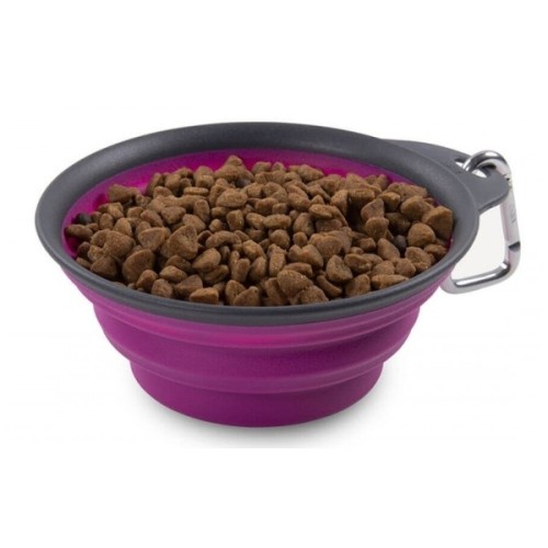 Посуд для собак Dexas Дорожня складна миска Тревел Кап з карабіном велика 480 мл (пурпурна) (0084297309169)