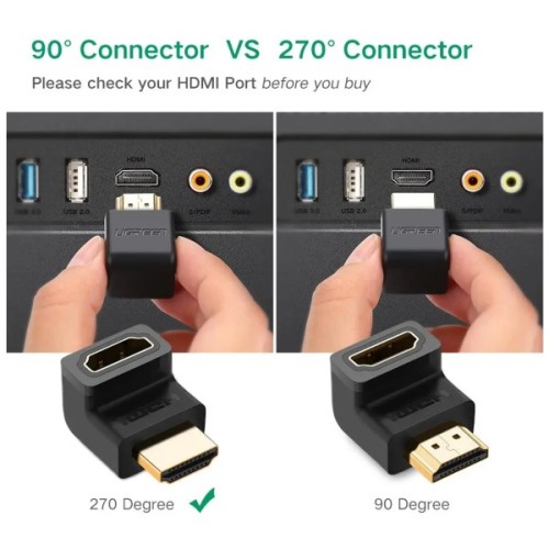 Перехідник HDMI M to HDMI F 90° corner UP HD112 black Ugreen (20110)