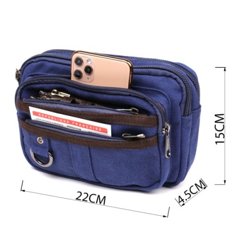 Сумка Vintage Бананка текстильна на пояс Синя (20158)