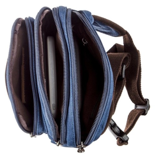 Сумка Vintage Бананка текстильна на пояс Синя (20158)