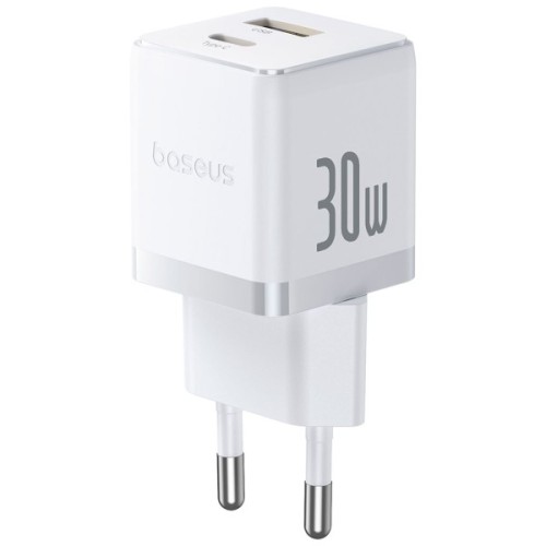 Зарядний пристрій Baseus 1xUSB-C 30W + 1xUSB white (P1011160A213-00)