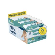 Дитячі вологі серветки Pampers 99 Water 60 шт х 9 пачок (540 шт) (8006530116459)