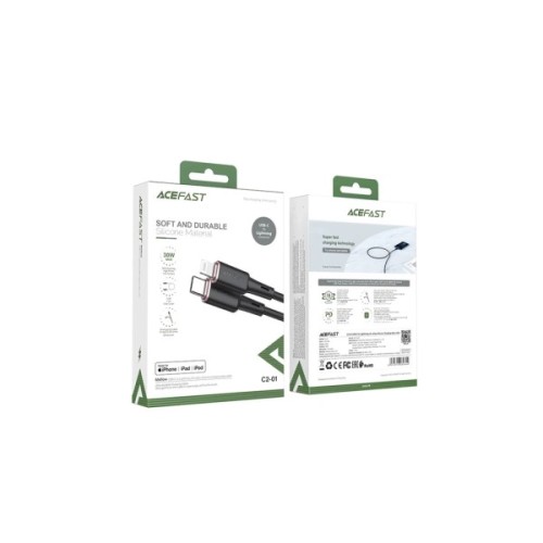 Дата кабель USB-C to Lightning 1.2m 3A 20W silicon black Acefast (6974316280644)