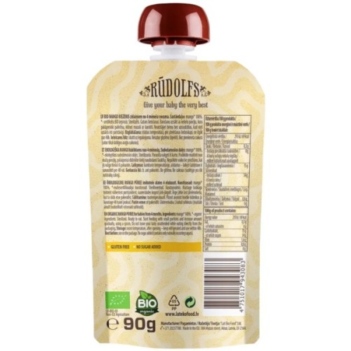 Дитяче пюре Rudolfs органічне манго 4+, 90 г (4751017943083)
